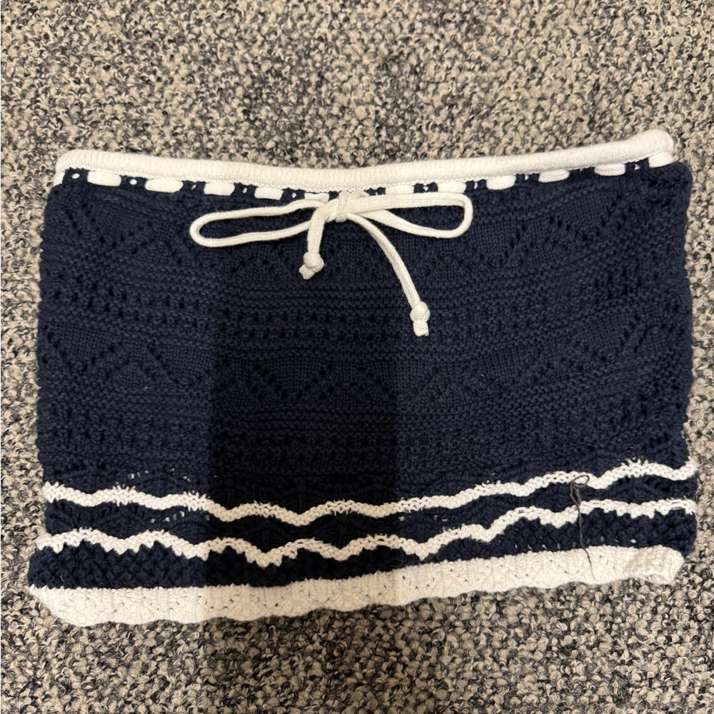 Navy and White Knit Tube Top